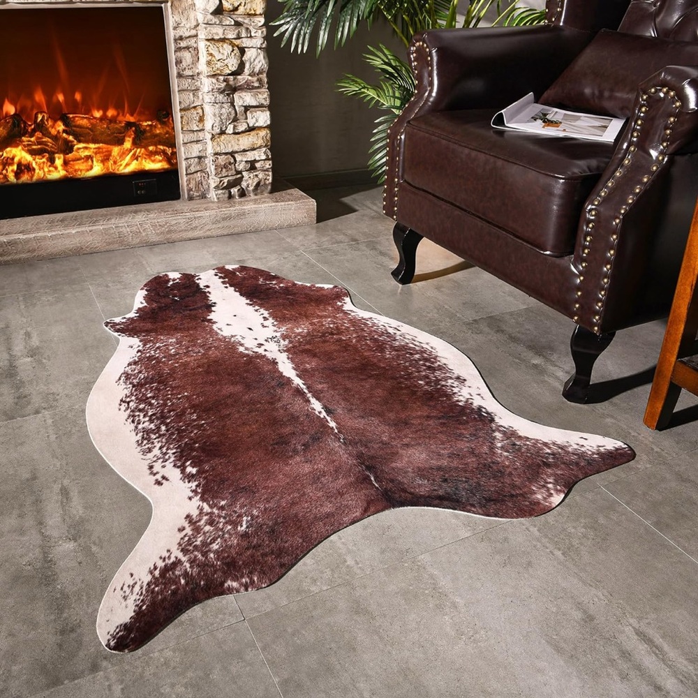 Brown and White Faux Cowhide Rug